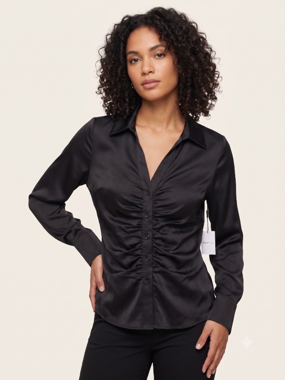 NWT Ellen Tracy Ruched Satin Button-Up Blouse -- Size M